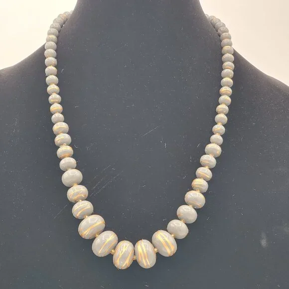 Vintage Gray Gold Beaded Necklace Costume Fashion Jewelry - Picture 2 of 6